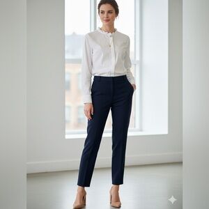 Free Assembly White Ruffle Neck Button-Up Blouse | Size M